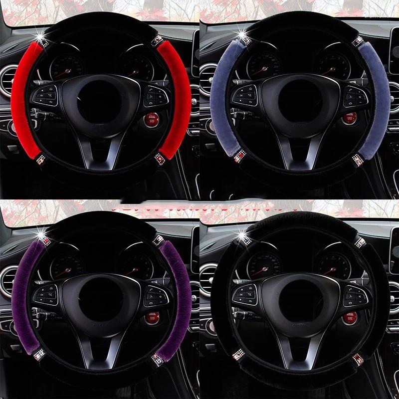 

Steering Wheel Covers Universal 37-38cm Diameter Soft Plush Rhinestone Car Cover Interior Accessories Steering-Cover Car-styling