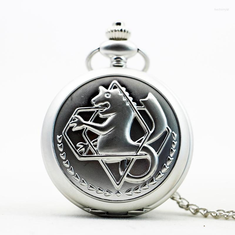 

Pocket Watches Antique Silver Fullmetal Alchemist Necklace Pendant Quartz Watch With Chain Gift