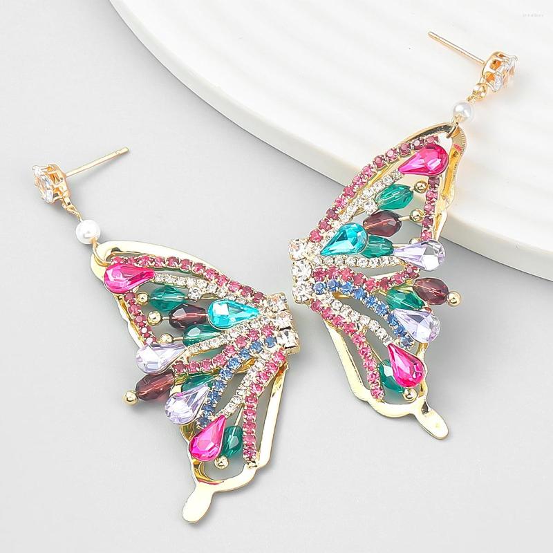 

Dangle Earrings Fashion Metal Rhinestone Colorful Butterfly For Women Exaggerated Big Banquet Jewelry Accessories