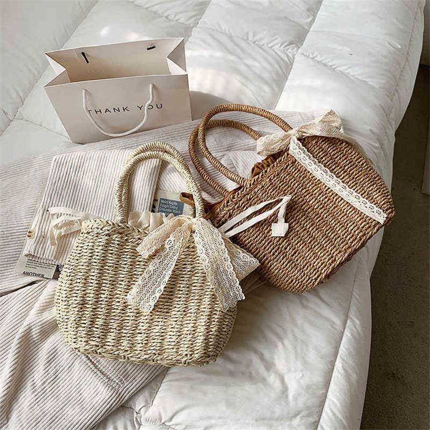 

Fresh holiday straw woven bag go out beach satchel new to store food basket fresh women's Purses, Khaki