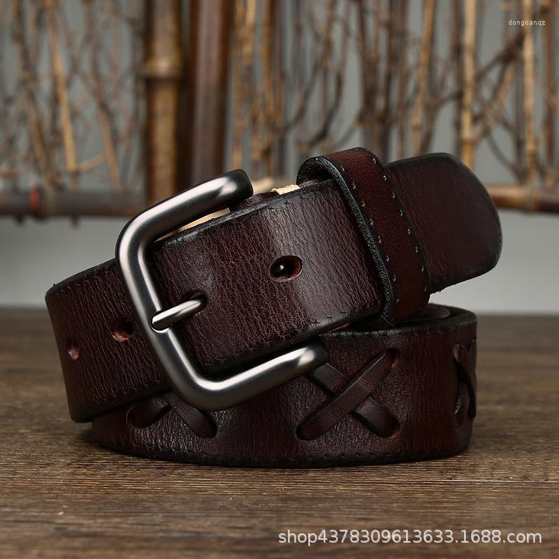 

Belts Male Retro Fashion Pin Buckle Jeans Men's Belt Head Layer Cowhide Leather Business Formal Luxury High-quality Designer, Black