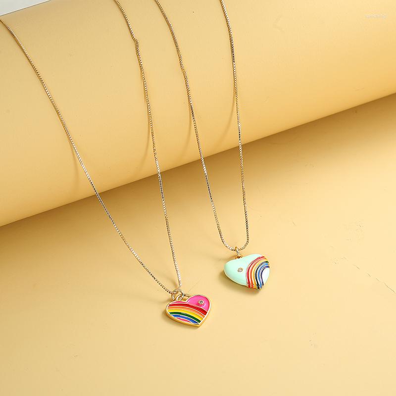 

Pendant Necklaces 2022 Geometric Love Necklace For Woman Rainbow Pattern Creative Fashion Design Gift