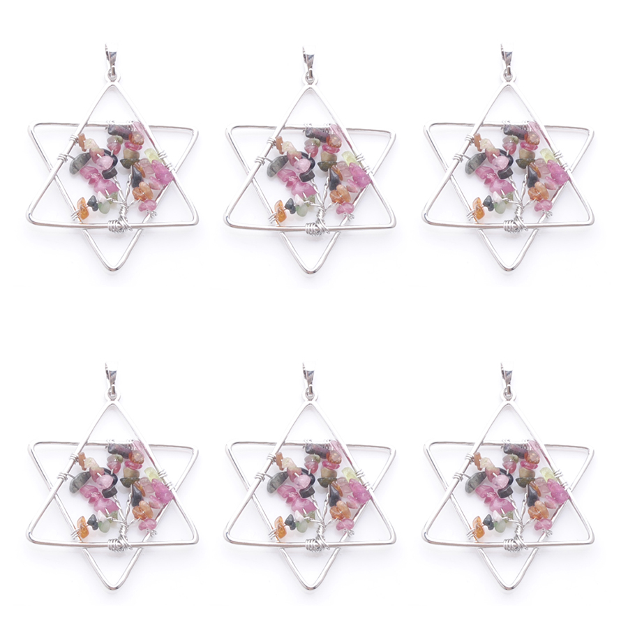 

Natural Tourmaline Stone Tree Of Life Handmade Wire Color Wire Wrapped Star Pendants For Jewelry Marking N3806