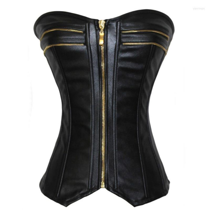

Bustiers & Corsets Lace Up Zipper Shiny Corset Bustier Top Overbust Body Shaper Plus Size Leather Women Nightclub Sexy KorseLingerieBustiers, Black