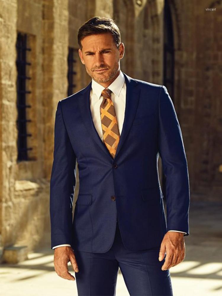 

Men's Suits ANNIEBRITNEY Navy Blue 2 Piece Slim Fit Men Suit Tailor Made Groom Wedding Tuxedo Prom Business Set