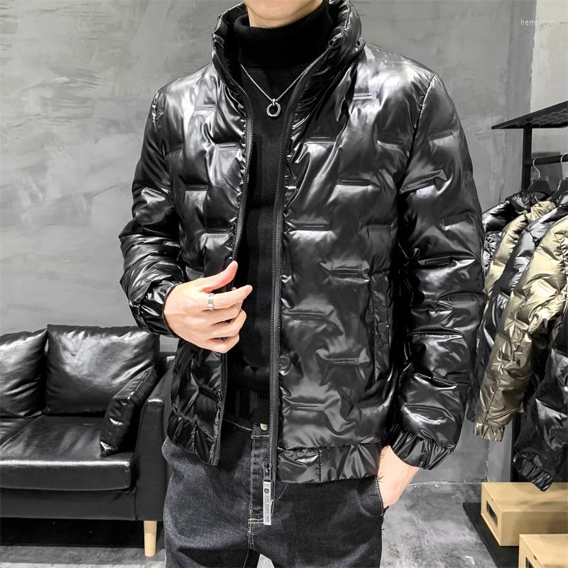 

Men's Down Shiny Jacket Coats 2022 Winter Men Short Thin Cotton Coat Fashion Stand Collar Slim Clothes Parka, Gray