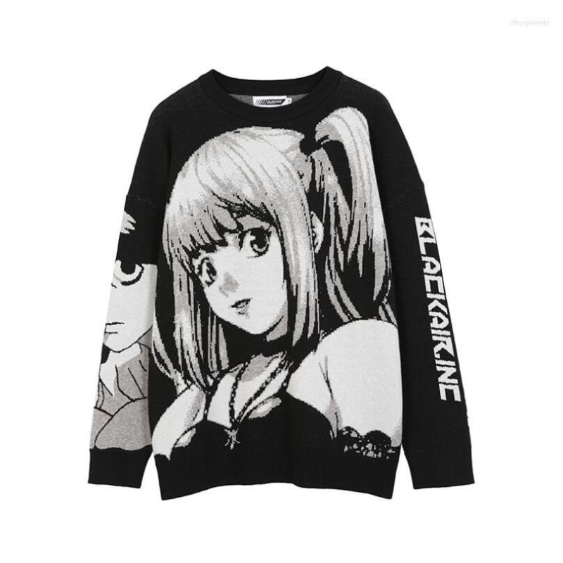

Men's Sweaters Mens Hip Hop Streetwear Harajuku Sweater Vintage Retro Japanese Anime Girl Knitted 2022 Autumn Winter Pullover W2045, Black