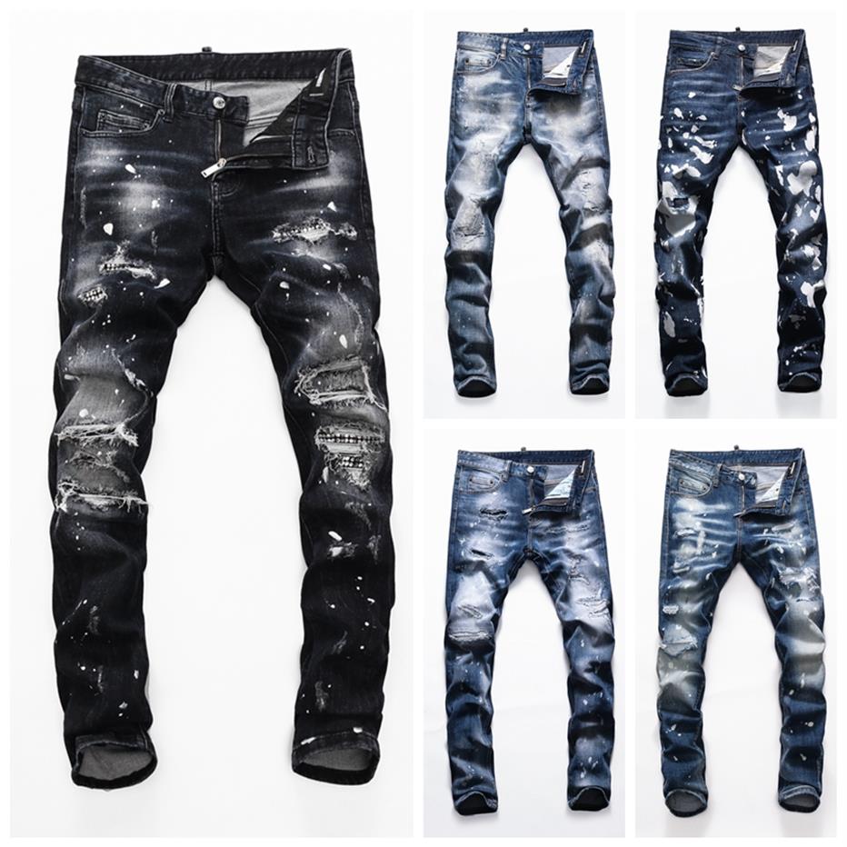 

Fashion Men Jeans Cool Mens Distressed Ripped Jean Designer Straight Motorcycle Biker Causal Denim Pants Streetwear Style203z