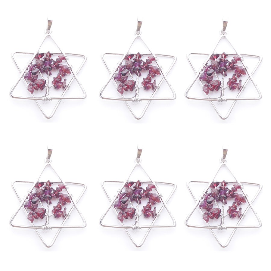 

Lot Tree of Life Pendants Women Man Jewelry Natural Garnet Chips Stone Chakra Reiki Five Pointed Star Metal Merkaba N3805
