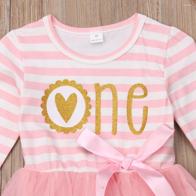 

Girl Dresses My 1st Birthday Kid Baby Pink Bow Knot Princess Dress For Born Infant Children Clothes Clothing, Long sleeve