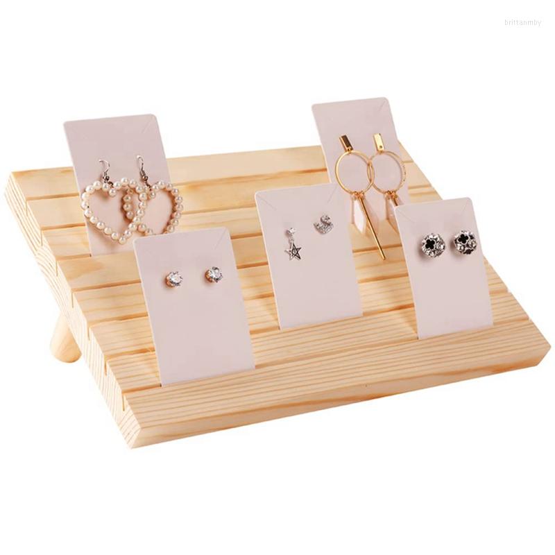 

Jewelry Pouches Wooden Earring Card Holder Display Stand Rack With 10PCS Cardboard For Show