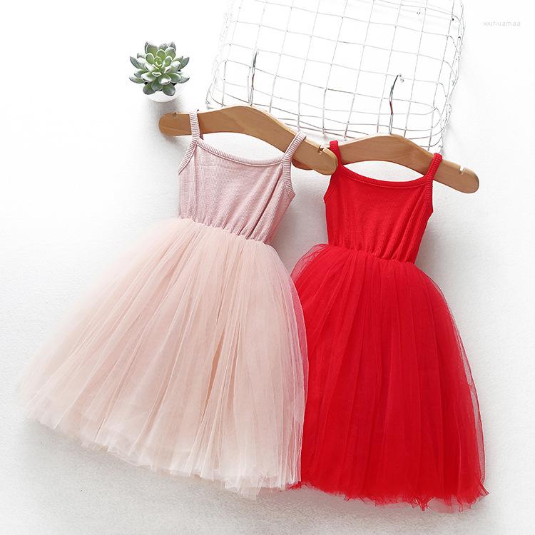 

Girl Dresses Baby Dress Summer Sleeveless Strap Tulle Cotton Mesh First Birthday Party Girls Princess Vestidos Clothes, Pink