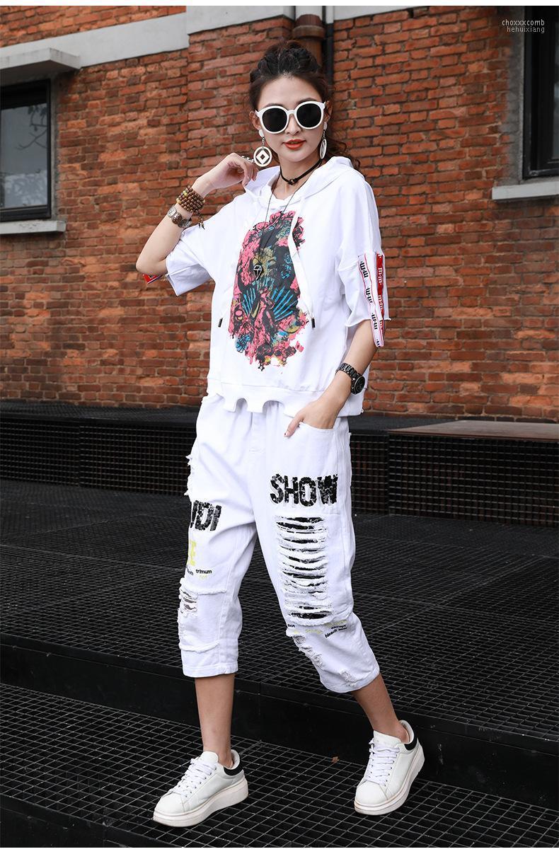 

Women's Jeans Women's European Style 2022 Summer Letter Embroidery Holes Elastic Waist Nine Points Harlan Trousers Fur Edge Women, Black