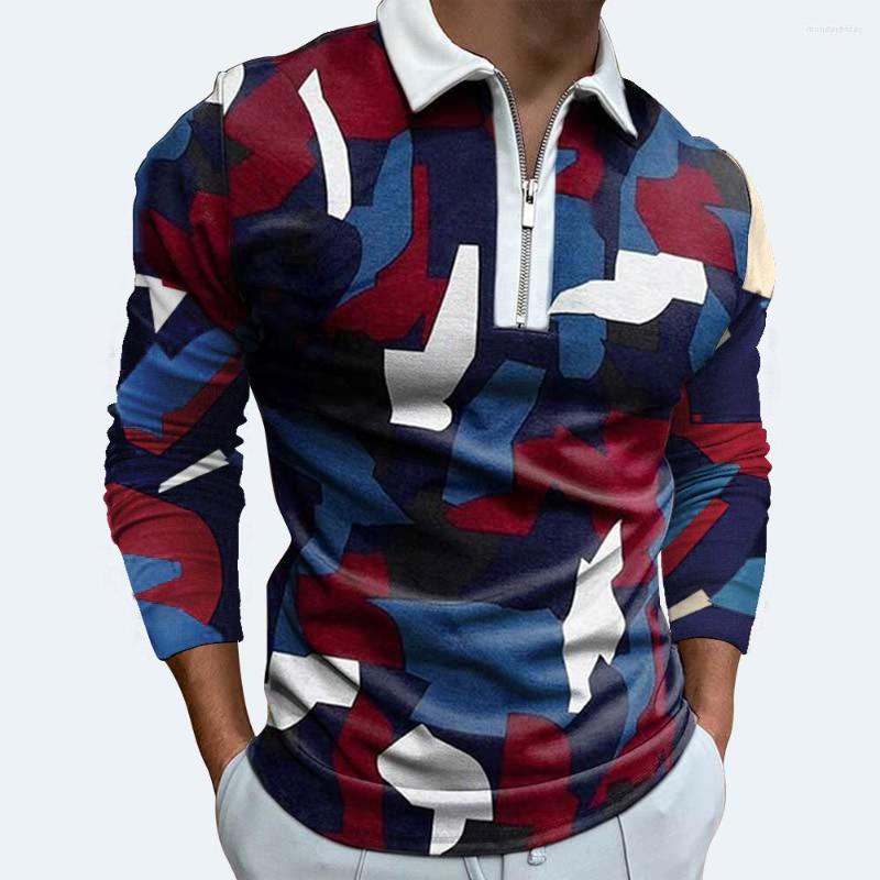 

Men' Polos Spring And Autumn Breathable Quick Drying Color Digital Printing Street Fashion Stitching Long-sleeve Polo Shirt Leisure L, Yhcxpls-2 blue