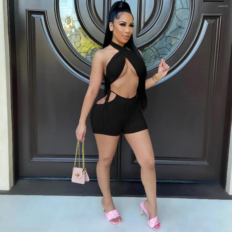 

Women' Tracksuits 2 Pieces Sexy Women Suit Halter Lace Up Top And Shorts 2022 Summer Set Of Two Fashion For Party Club, Black