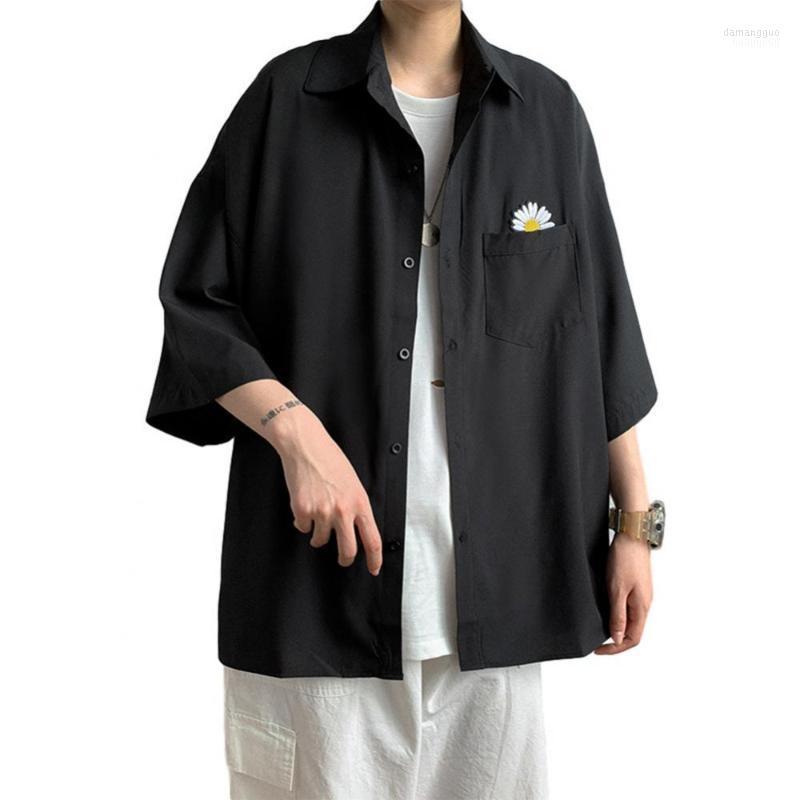 

Men's Casual Shirts Men's Marguerite Three-quarter Sleeves Shirt Pocket Summer Men Top Workwear, Black