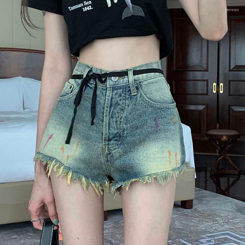 

Women' Shorts Women' Women Vintage Denim Short Femme High Waist Casual Jean Students Tassel Girls StreetwearWomen, Blue