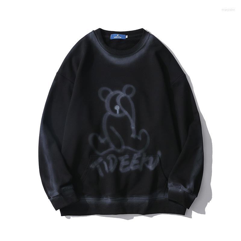 

Men's Hoodies Graffiti Bear Print Tie Dye Sweatshirts Streetwear Hip Hop Casual Pullover Mens Harajuku Fashion Tops Outwear, Black