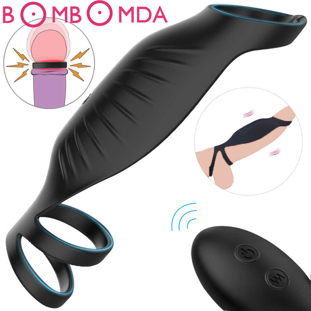 Vibrating Vibrator Penis Massager Ring Dildo Sex Toys for Men Chastity Belt Wireless Remote Prostate Massage-image-838409665