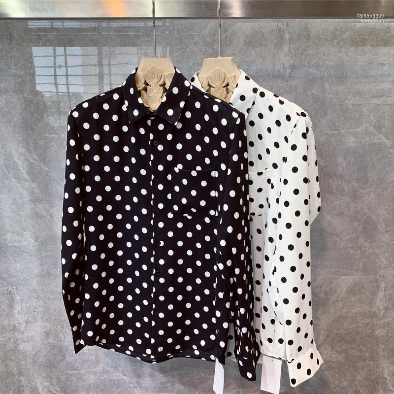 

Men' Casual Shirts Men' Spring 2022 Summer Retro Dots Fashion Silk Shirt Vintage Blouse Men Business Long Sleeves Male Loose Street, Black