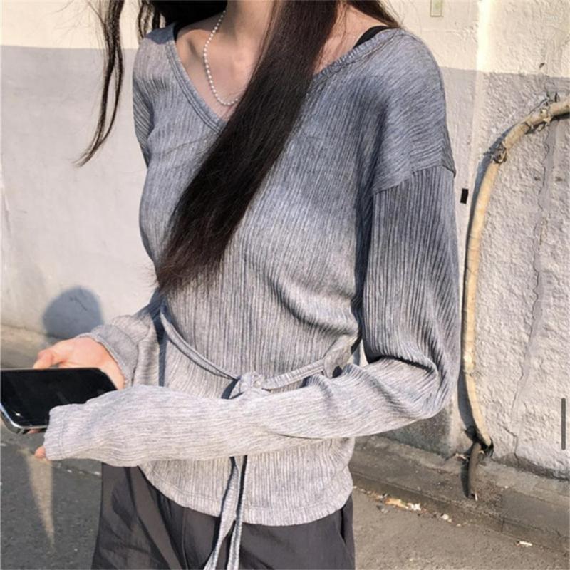 

Women's T Shirts PLAMTEE Grey Women T-Shirts Chic Loose Summer Sunscreen Full Sleeve 2022 V-Neck Casual Office Lady All Match Tees, Photo color