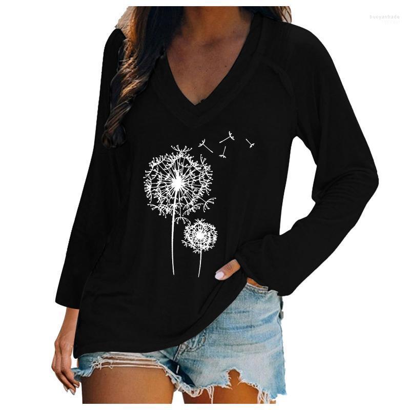 

Women' T Shirts Women' T-Shirt Women Fashion Patchwork T-shirts Casual V Neck Long Sleeve Daisy Printed Spring Loose Solid Color, Bk