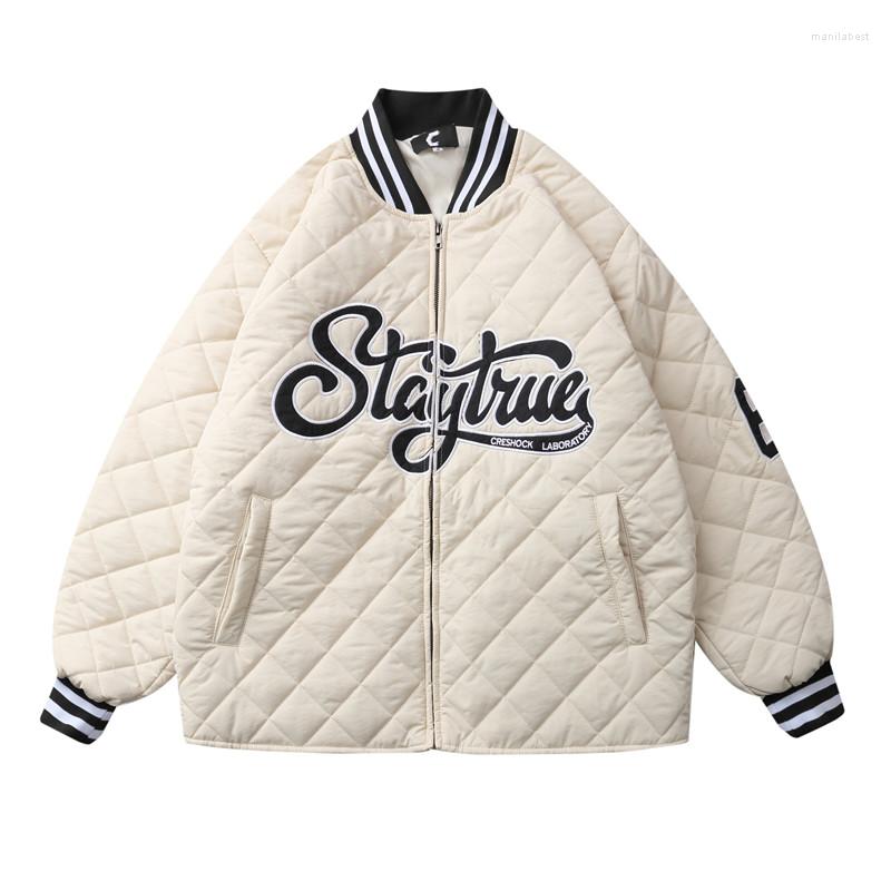 

Men's Down Fashion Winter Warm Varsity Baseball Jackets And Coats With Embroidery Oversized Leterman Parkas Outerwear Streetwear Tops, Black