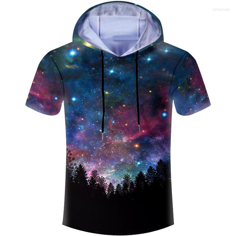 

Men's T Shirts 2022 The Latest Hooded 3D Casual T-shirt Night Star Tree Printing Men/women Fashion Hip Hop Short-sleeved Tops Tees, Space galaxy