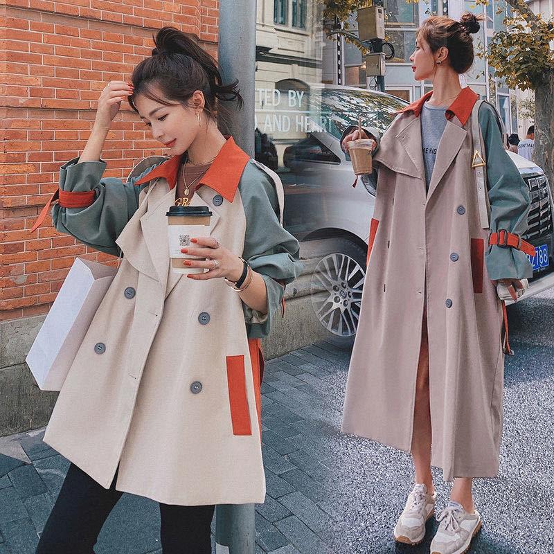

Women' Trench Coats Women' Coat Mid-Length British Style Stitching Contrast Color Loose Overcoat For Women, Picture color short
