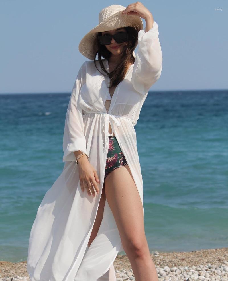 

Women' Swimwear Women' Women' Chiffon Swimsuit Cover Up Long Maxi Dress Summer Sleeve Open Front Sheer Mesh Flowy Kimono, White