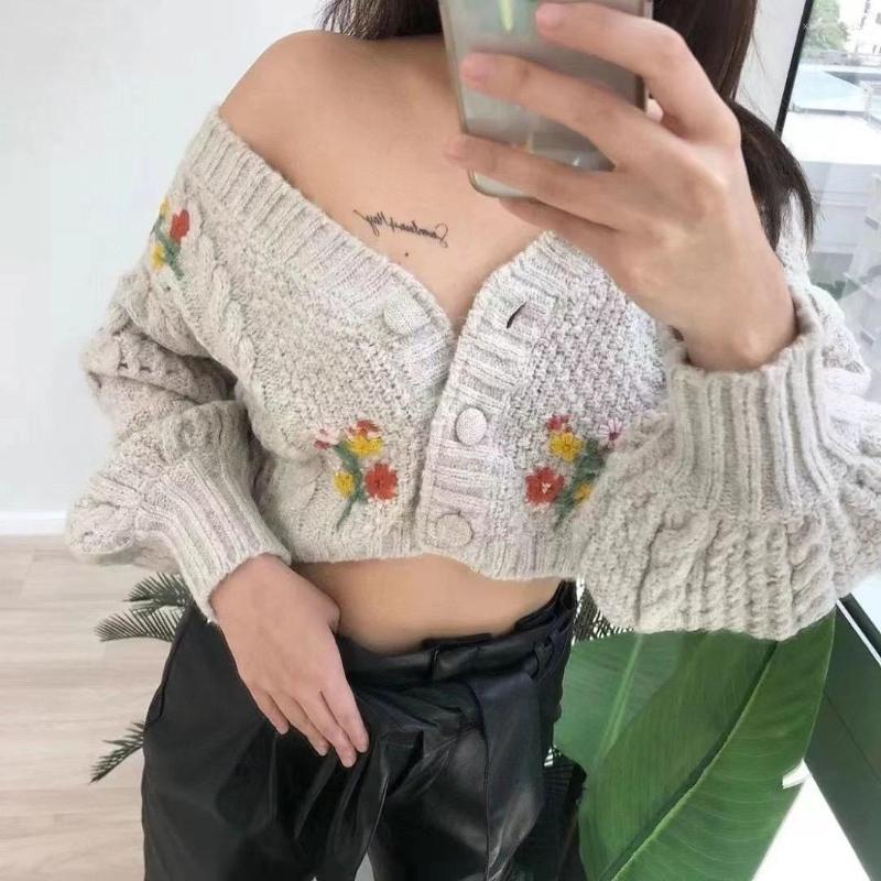

Women' Knits Women Sweater Embroidery Flower Single Breasted Fall Knitted Cardigan Coat, Pink