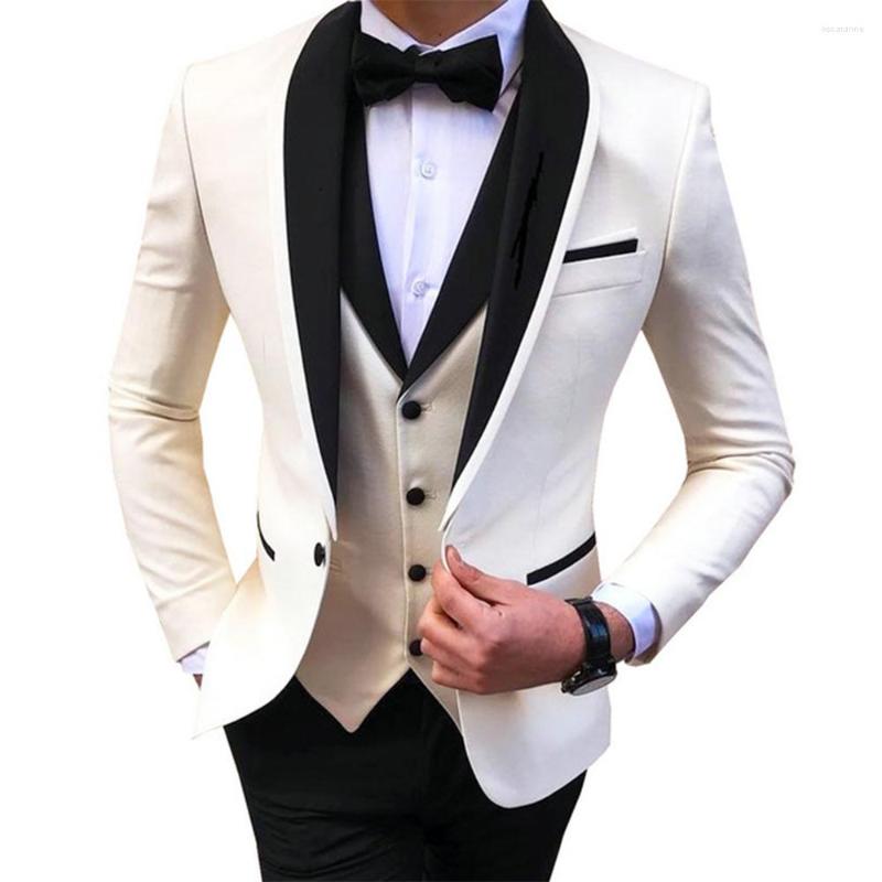 

Men's Suits Terno Masculino Mens 3 Pieces Party Costume Slim Fit Classic Design Shawl Lapel Tuxedos Prom Suit Blazer Vest Pants, White
