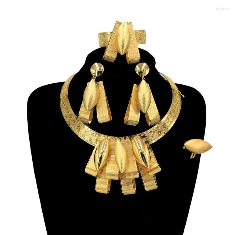 

Necklace Earrings Set Woman Jewelry 24K Big Earring Ring Bracelet Fashion Trend Clothing FHK13320, Picture shown