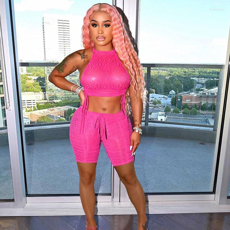 

Women' Tracksuits Sheer Mesh 2 Piece Short Set Women Matching Sets Drawstring Ruched Crop Top Shorts Summer Sexy Club Outfits For Woman, Black