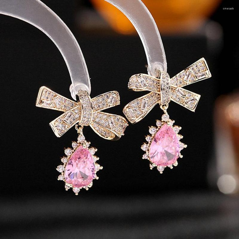 

Dangle Earrings 1 Pair Clear CZ Bowknot Drop Pink Water For Women Party Ear Accessories