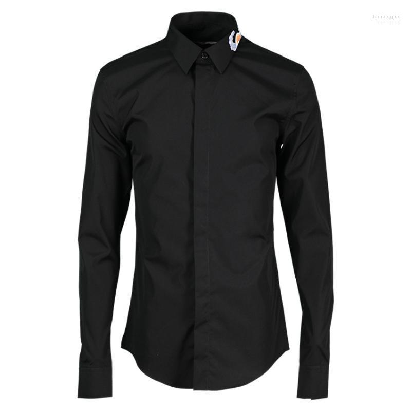 

Men's Casual Shirts Minglu Men Shirt Luxury Sea Wave Embroidered Mens Dress White Black Slim Fit Clothes Plus Size 4XL Men's
