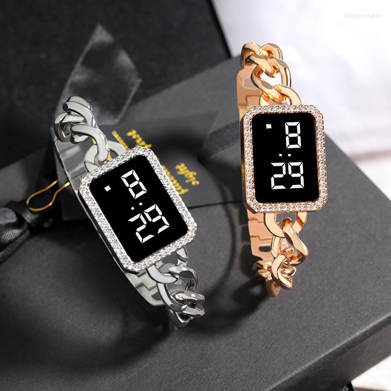

Wristwatches Luxury Digital Watches Women Alloy Chain Strap 2022 Fashion Ladies LED Electronic Wristwatch Sports Girls Bracelet Montre Femme, Silver