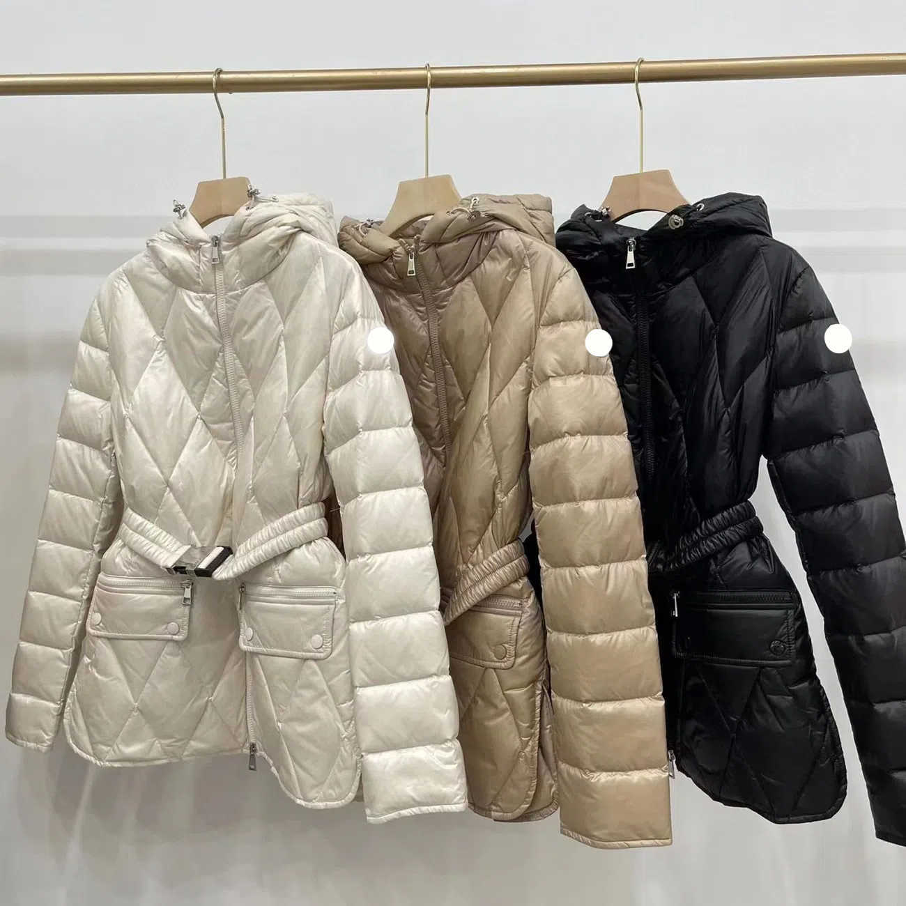 

Maya designer Women's down jackett diamond belt light jackets woman light and slim doudoune femme, White