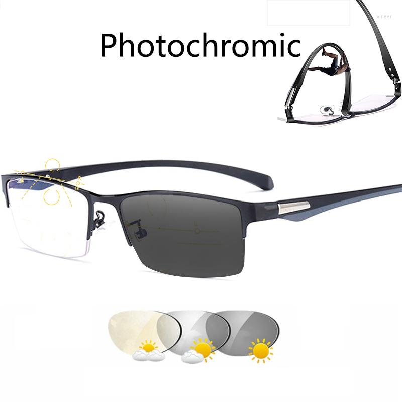 

Sunglasses Progressive Multifocal Reading Glasses Pochromic Men Blue Light Blocking TR90 Half Frame Presbyopic Computer Eyewear