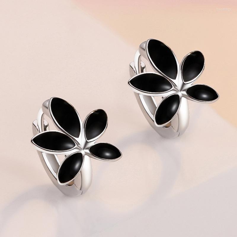 

Stud Earrings Silver Color Fashion Women Black Leaf Earring High Quality Jewelry