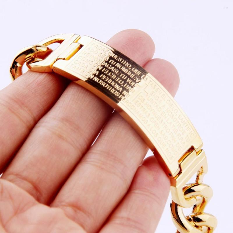 

Link Bracelets Fashion Jesus Cross Gold Tone Stainless Steel Men Jewelry Male Charm Bangle Hand Chain Man Wristband