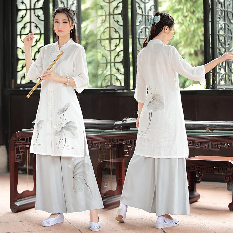 

Active Sets Linen Yaga Tai Chi Kungfu Meditation Set Women Chinese Traditional Loose Sweatshirt Pant Jogger Workout Casual Fitness, White