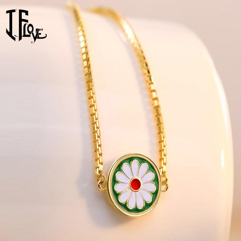 

Chains IFlove Gothic Floral Pendant Necklace Korean Chic Golden Lucky Daisy Jewelry For Women Harajuku Y2K Lady Necklaces