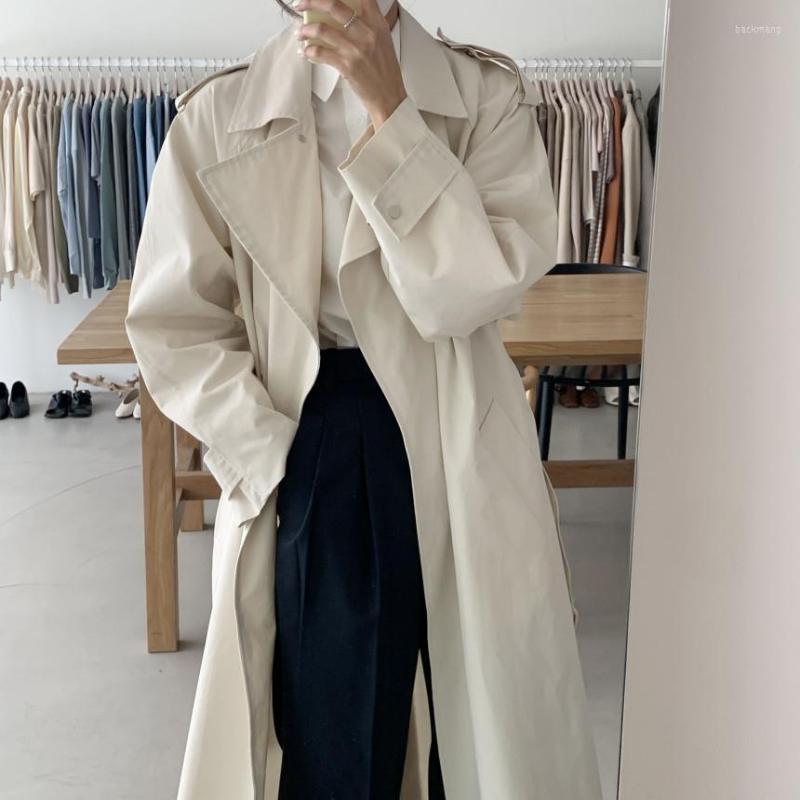 

Women's Trench Coats Autumn Coat With Belt Women 2022 Fashion Korean Single-breasted Lapel Mid Long Overcoat Windbreaker Female Outerwer, Beige