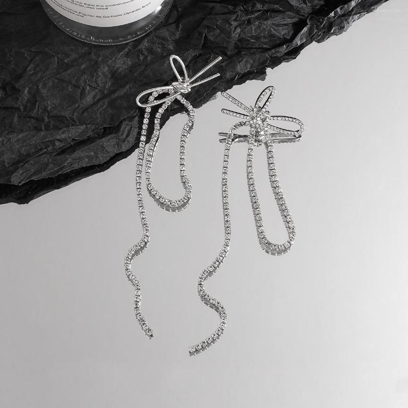 

Dangle Earrings AENSOA Asymmetry Silver Color Full Cyrstal Long Tassel Drop For Women Fashion Rhinestone Statement Jewelry