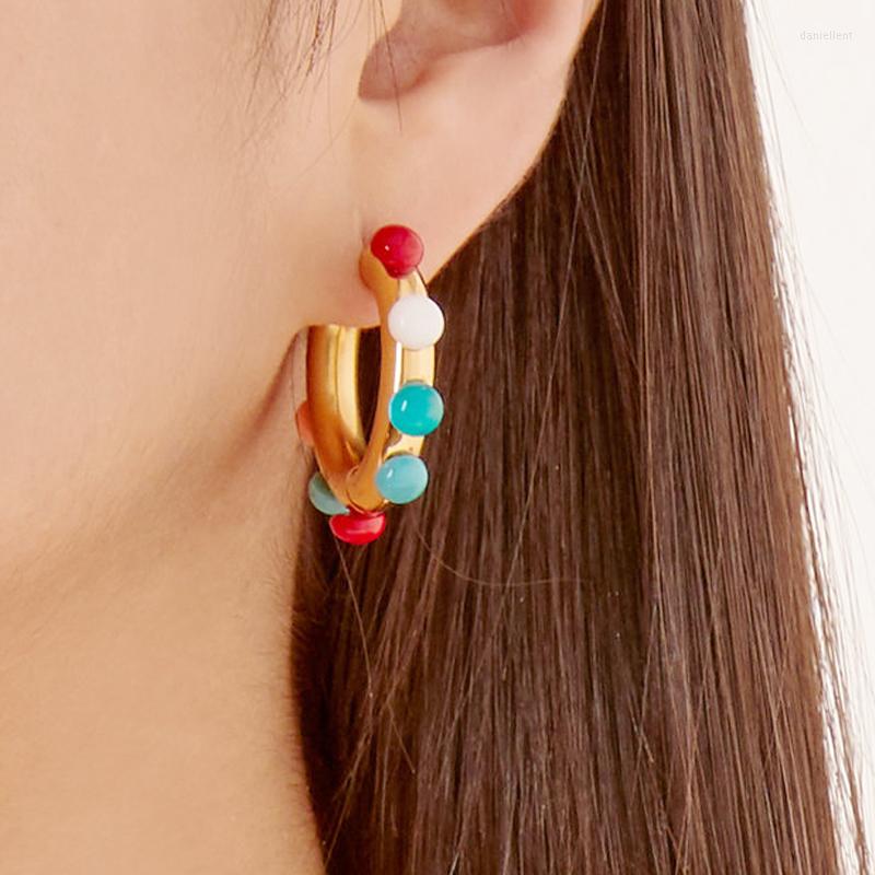 

Backs Earrings 1 Pair Colorful Stone Hoop For Women Bohemia Clip Jewelry Multiple Colors Oorbellen 2022 Kolczyki Damskie Wholesale