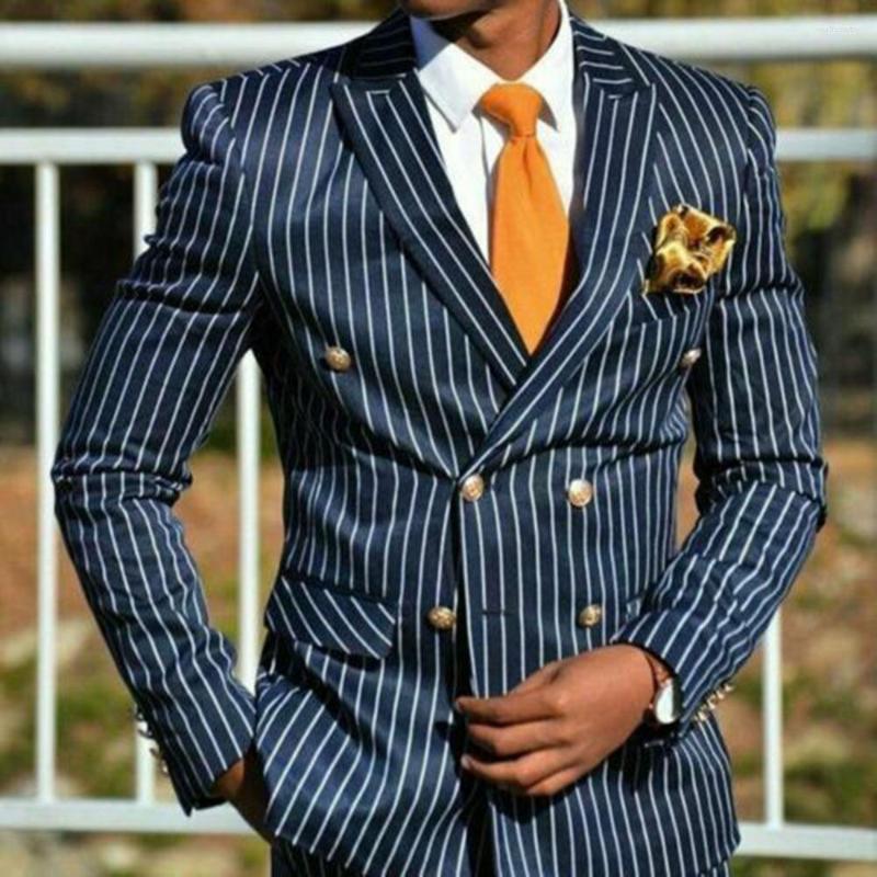 

Men's Suits Formal Men Slim Fit Navy Stripe Double Breasted Blazer Sets Tailored Made Groom Business Office Evening Party Clothing, Black