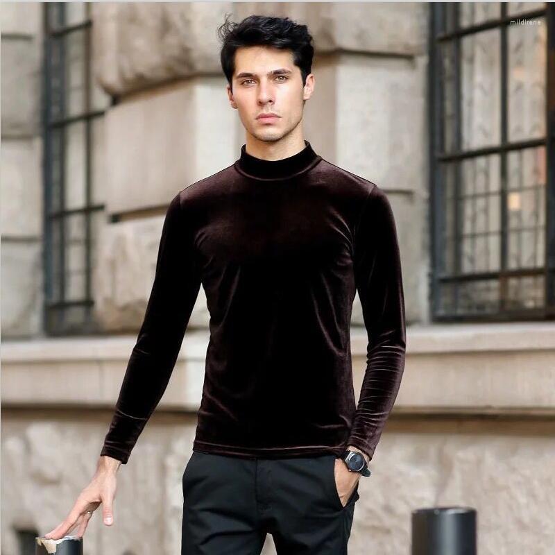 

Men's T Shirts 2022 Autumn Men Full Sleeves Half Turtleneck Velvet Slim Pullovers Plus Size Velour T-shirt -7XL, Black