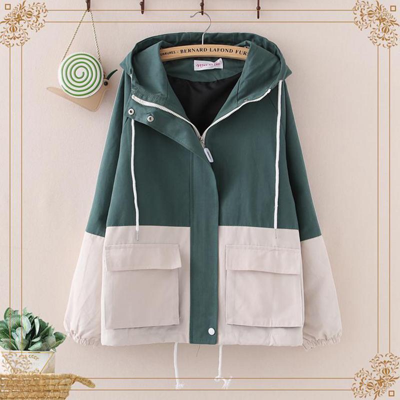 

Women' Trench Coats Womens Casual Hooded Jackets Spring Autumn Fashion Splice Student Loose Frock Wild Windbreakers Tops, Yellow