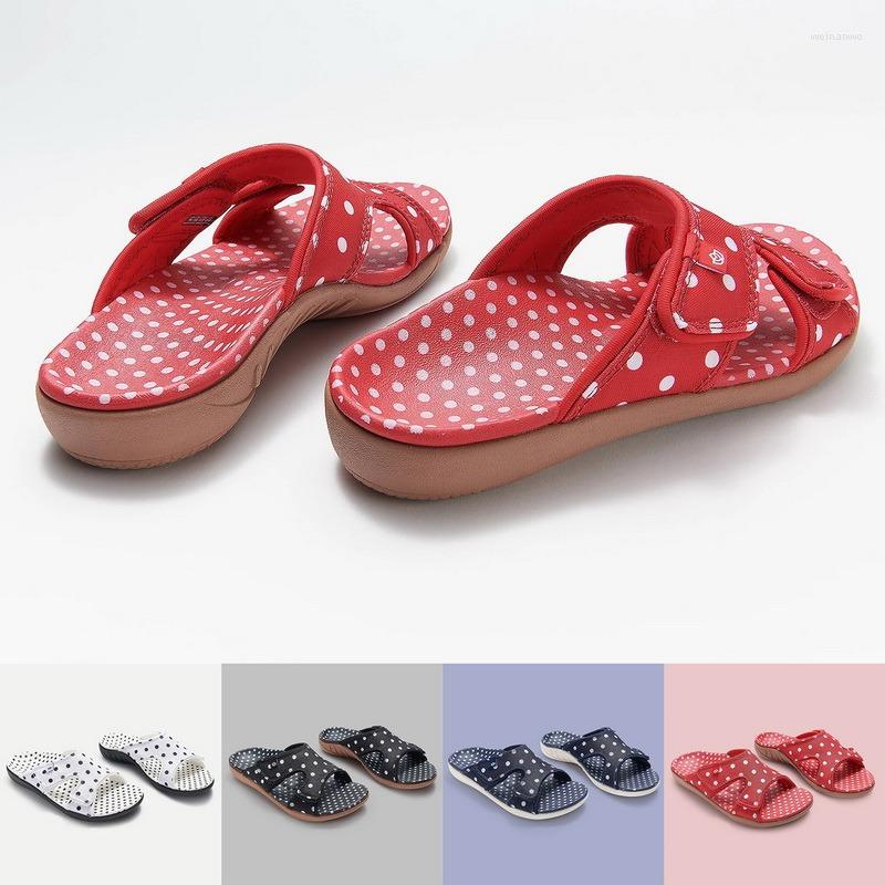 

Slippers Casual Women Canvas Dots Buckle Flat Heel Outdoor Beach Shoes Comfortable Rubber Sandalias Mujer Verano 2022, K-white
